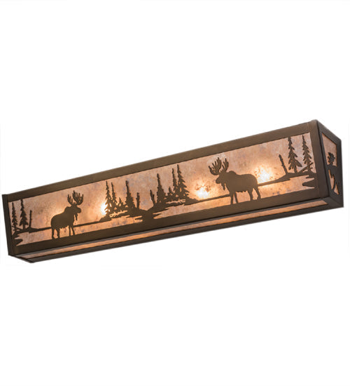 Meyda Lighting Moose at Lake 36" 6-Light Antique Copper Vanity Light With Silver Mica Shade Glass