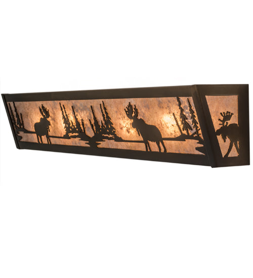 Meyda Lighting Moose at Lake 36" 6-Light Antique Copper Vanity Light With Silver Mica Shade Glass