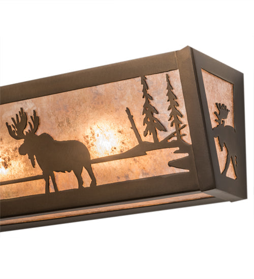 Meyda Lighting Moose at Lake 36" 6-Light Antique Copper Vanity Light With Silver Mica Shade Glass