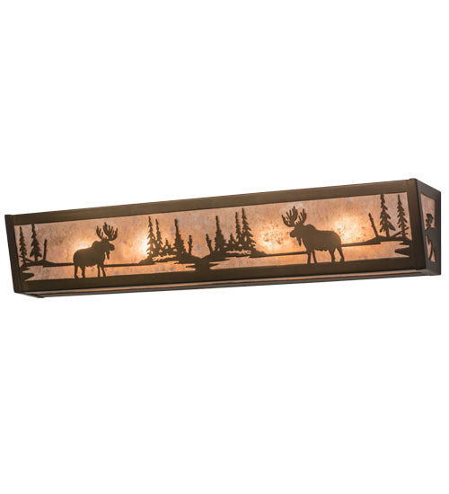 Meyda Lighting Moose at Lake 36" 6-Light Antique Copper Vanity Light With Silver Mica Shade Glass