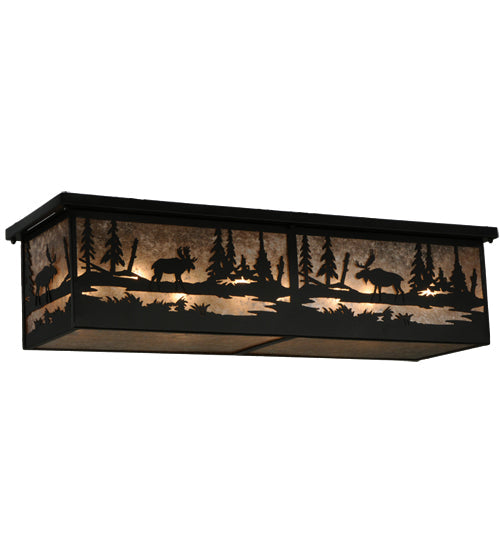 Meyda Lighting Moose at Lake 44" 8-Light Textured Black Flush Mount Light With Silver Mica Shade Glass