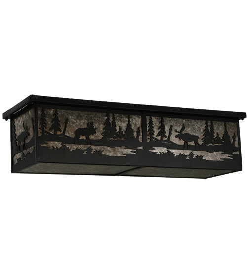 Meyda Lighting Moose at Lake 44" 8-Light Textured Black Flush Mount Light With Silver Mica Shade Glass