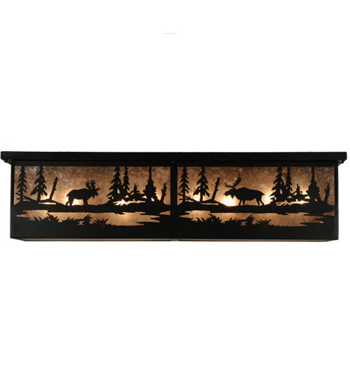 Meyda Lighting Moose at Lake 44" 8-Light Textured Black Flush Mount Light With Silver Mica Shade Glass