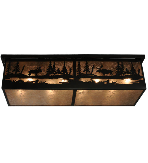 Meyda Lighting Moose at Lake 44" 8-Light Textured Black Flush Mount Light With Silver Mica Shade Glass