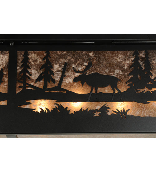 Meyda Lighting Moose at Lake 44" 8-Light Textured Black Flush Mount Light With Silver Mica Shade Glass