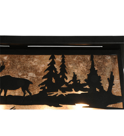 Meyda Lighting Moose at Lake 44" 8-Light Textured Black Flush Mount Light With Silver Mica Shade Glass