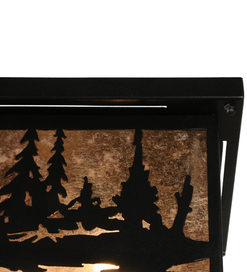 Meyda Lighting Moose at Lake 44" 8-Light Textured Black Flush Mount Light With Silver Mica Shade Glass