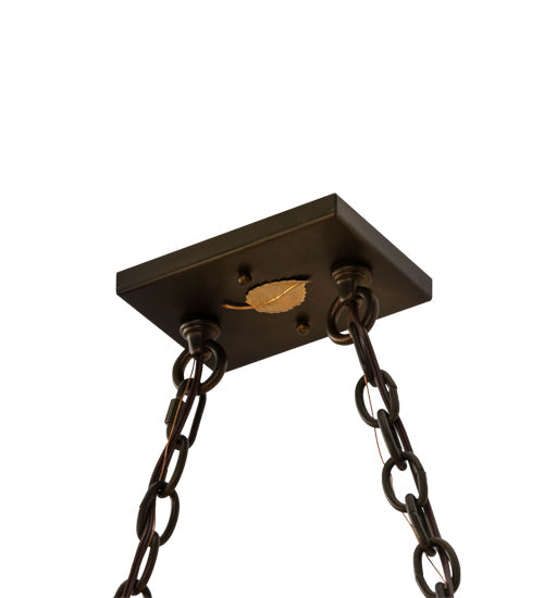 Meyda Lighting Moose at Lake 48" 6-Light Antique Copper Island Pendant Light With Orange & Blue Green Art Shade Glass