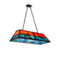 Meyda Lighting Moose at Lake 48" 6-Light Antique Copper Island Pendant Light With Orange & Blue Green Art Shade Glass