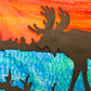 Meyda Lighting Moose at Lake 48" 6-Light Antique Copper Island Pendant Light With Orange & Blue Green Art Shade Glass