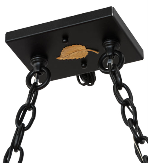 Meyda Lighting Moose at Lake 48" 6-Light Textured Black Island Pendant Light With Orange & Blue Green Art Shade Glass