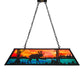 Meyda Lighting Moose at Lake 48" 6-Light Textured Black Island Pendant Light With Orange & Blue Green Art Shade Glass