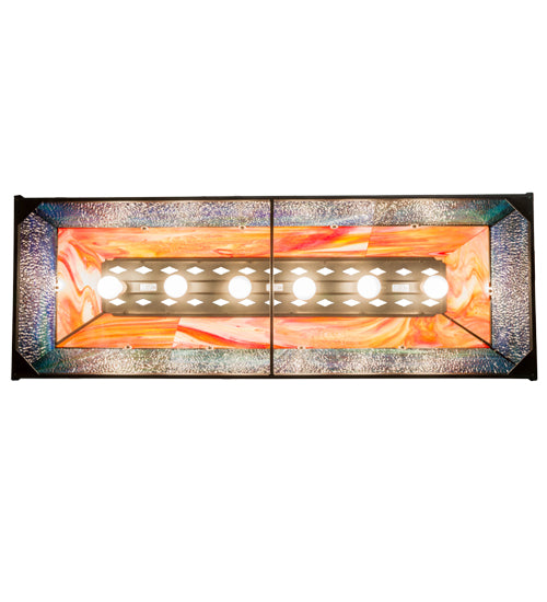 Meyda Lighting Moose at Lake 48" 6-Light Textured Black Island Pendant Light With Orange & Blue Green Art Shade Glass