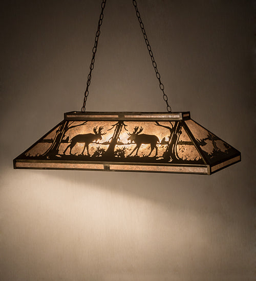 Meyda Lighting Moose at Lake 48" 7-Light Antique Copper Island Pendant Light With Silver Mica Shade Glass