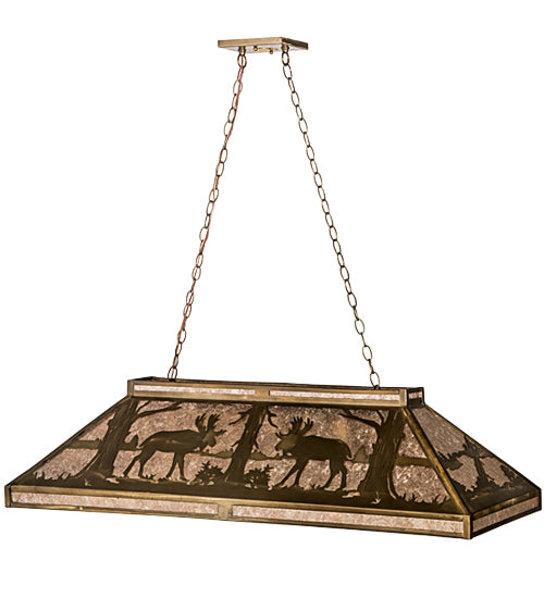 Meyda Lighting Moose at Lake 48" 7-Light Antique Copper Island Pendant Light With Silver Mica Shade Glass