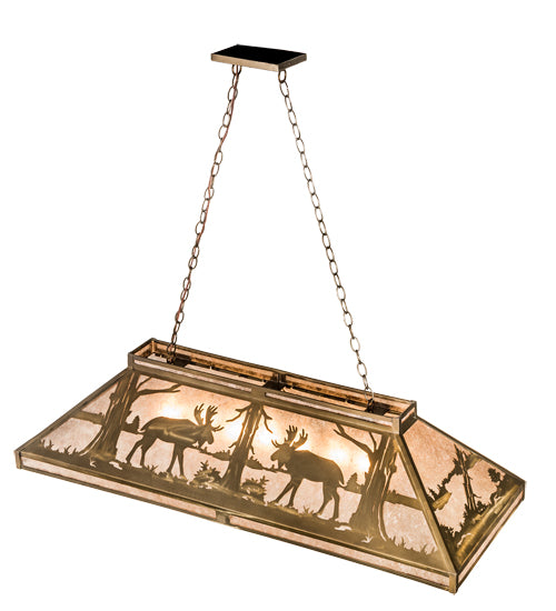 Meyda Lighting Moose at Lake 48" 7-Light Antique Copper Island Pendant Light With Silver Mica Shade Glass
