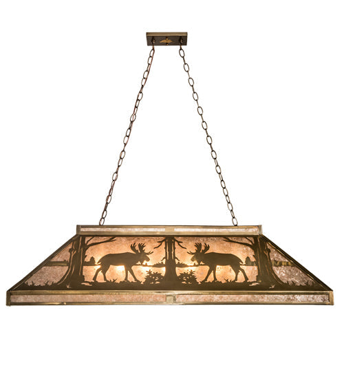 Meyda Lighting Moose at Lake 48" 7-Light Antique Copper Island Pendant Light With Silver Mica Shade Glass