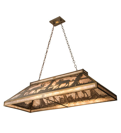 Meyda Lighting Moose at Lake 48" 7-Light Antique Copper Island Pendant Light With Silver Mica Shade Glass
