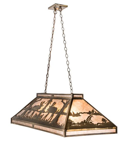Meyda Lighting Moose at Lake 48" 7-Light Antique Copper Island Pendant Light With Silver Mica Shade Glass