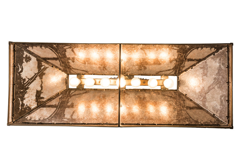 Meyda Lighting Moose at Lake 48" 7-Light Antique Copper Island Pendant Light With Silver Mica Shade Glass