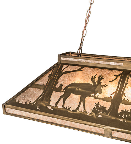 Meyda Lighting Moose at Lake 48" 7-Light Antique Copper Island Pendant Light With Silver Mica Shade Glass