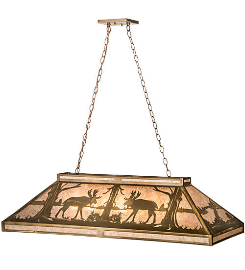 Meyda Lighting Moose at Lake 48" 7-Light Antique Copper Island Pendant Light With Silver Mica Shade Glass