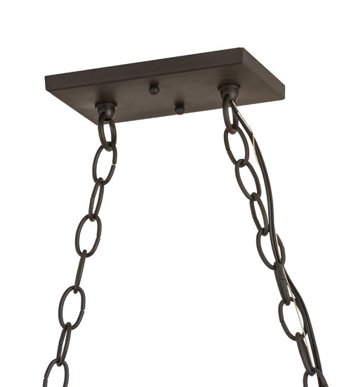 Meyda Lighting Moose at Lake 48" 7-Light Wrought Iron Island Pendant Light With Amber Mica Shade Glass