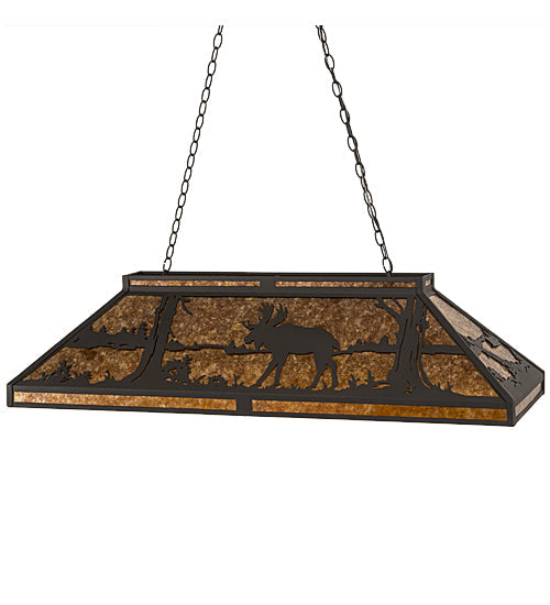 Meyda Lighting Moose at Lake 48" 7-Light Wrought Iron Island Pendant Light With Amber Mica Shade Glass