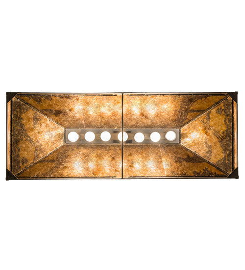 Meyda Lighting Moose at Lake 48" 7-Light Wrought Iron Island Pendant Light With Amber Mica Shade Glass