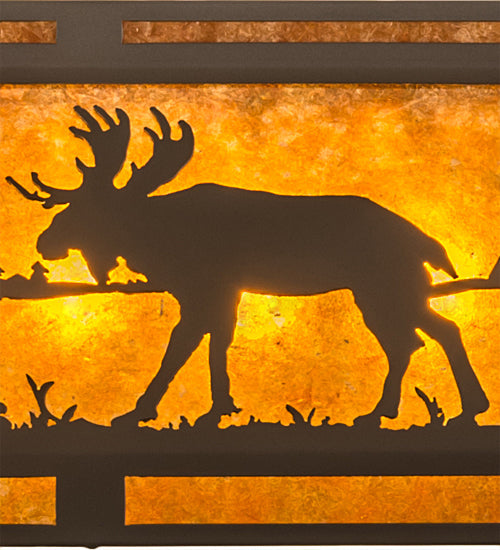 Meyda Lighting Moose at Lake 48" 7-Light Wrought Iron Island Pendant Light With Amber Mica Shade Glass
