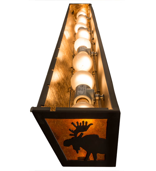 Meyda Lighting Moose at Lake 48" 8-Light Oil Rubbed Bronze Vanity Light With Amber Mica Shade Glass