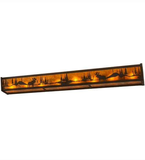 Meyda Lighting Moose at Lake 48" 8-Light Oil Rubbed Bronze Vanity Light With Amber Mica Shade Glass