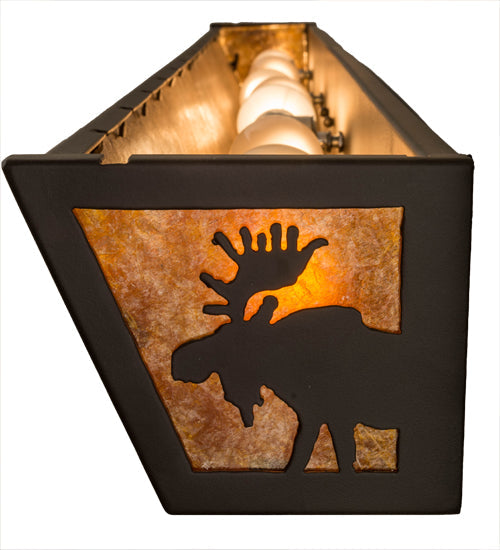 Meyda Lighting Moose at Lake 48" 8-Light Oil Rubbed Bronze Vanity Light With Amber Mica Shade Glass