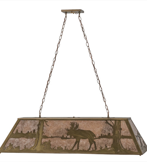 Meyda Lighting Moose at Lake 48" 9-Light Antique Copper Island Pendant Light With Silver Mica Shade Glass