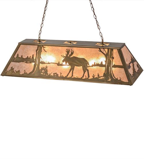 Meyda Lighting Moose at Lake 48" 9-Light Antique Copper Island Pendant Light With Silver Mica Shade Glass