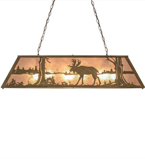 Meyda Lighting Moose at Lake 48" 9-Light Antique Copper Island Pendant Light With Silver Mica Shade Glass