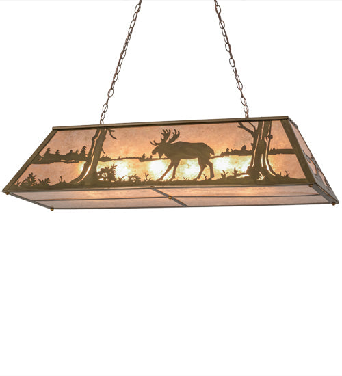 Meyda Lighting Moose at Lake 48" 9-Light Antique Copper Island Pendant Light With Silver Mica Shade Glass