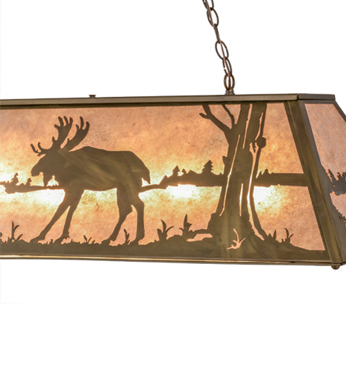 Meyda Lighting Moose at Lake 48" 9-Light Antique Copper Island Pendant Light With Silver Mica Shade Glass