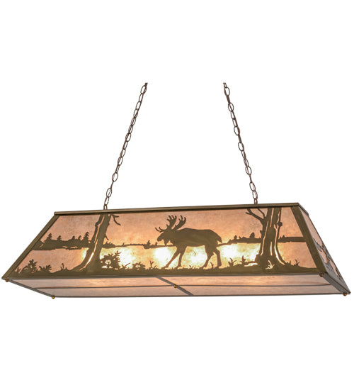 Meyda Lighting Moose at Lake 48" 9-Light Antique Copper Island Pendant Light With Silver Mica Shade Glass