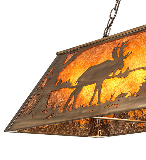 Meyda Lighting Moose at Lake 60" 9-Light Antique Copper Island Pendant Light With Amber Mica Shade Glass