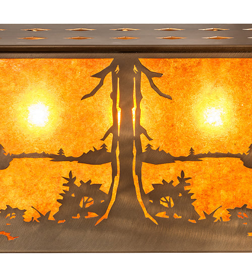 Meyda Lighting Moose at Lake 60" 9-Light Antique Copper Island Pendant Light With Amber Mica Shade Glass