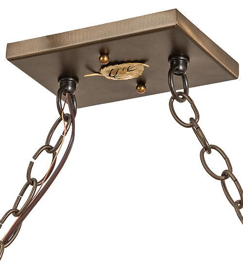 Meyda Lighting Moose at Lake 60" 9-Light Antique Copper Island Pendant Light With Amber Mica Shade Glass