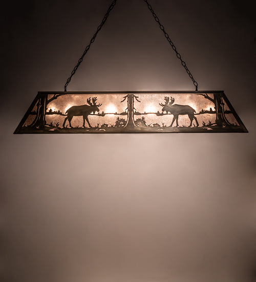 Meyda Lighting Moose at Lake 60" 9-Light Antique Copper Pendant Light With Silver Mica Shade Glass