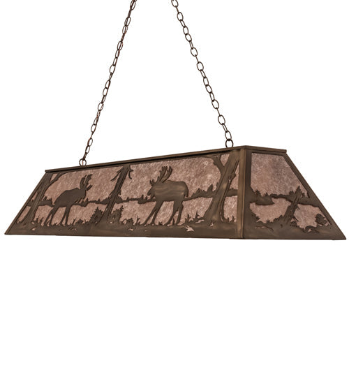 Meyda Lighting Moose at Lake 60" 9-Light Antique Copper Pendant Light With Silver Mica Shade Glass