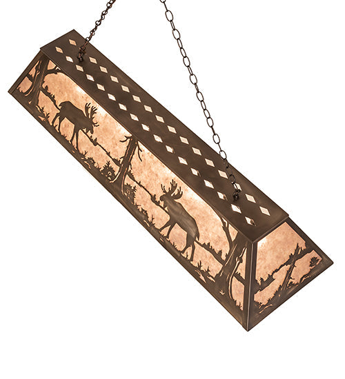 Meyda Lighting Moose at Lake 60" 9-Light Antique Copper Pendant Light With Silver Mica Shade Glass