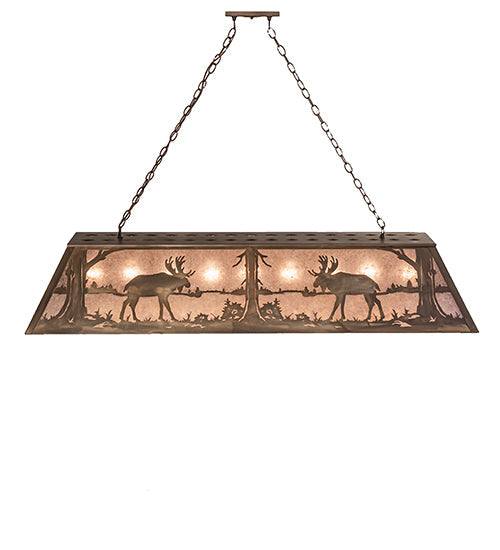 Meyda Lighting Moose at Lake 60" 9-Light Antique Copper Pendant Light With Silver Mica Shade Glass