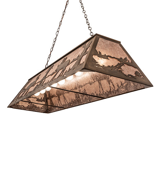 Meyda Lighting Moose at Lake 60" 9-Light Antique Copper Pendant Light With Silver Mica Shade Glass