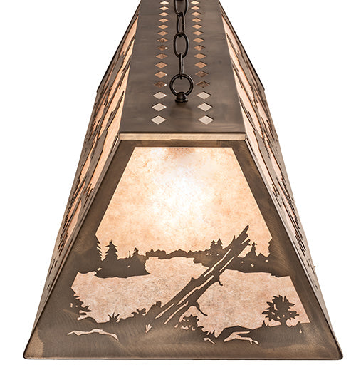 Meyda Lighting Moose at Lake 60" 9-Light Antique Copper Pendant Light With Silver Mica Shade Glass