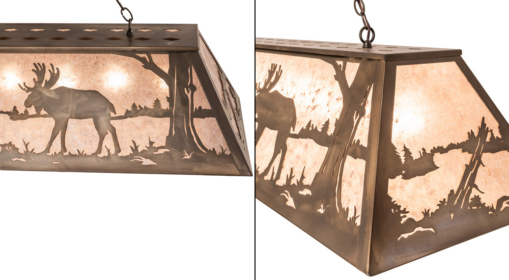 Meyda Lighting Moose at Lake 60" 9-Light Antique Copper Pendant Light With Silver Mica Shade Glass
