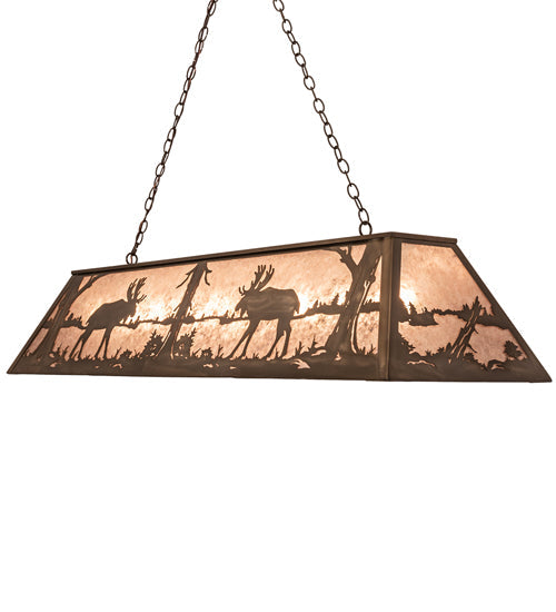 Meyda Lighting Moose at Lake 60" 9-Light Antique Copper Pendant Light With Silver Mica Shade Glass